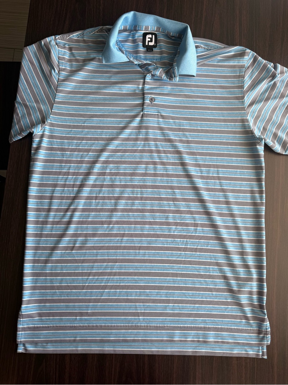 FootJoy Golf Polo Men’s Blue White Black Striped Stretch Short Sleeve Size M